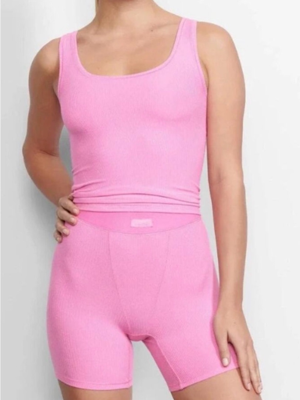 Skims Soft Lounge Rib Tank and Boxer Short Set Bubble Gum Size L